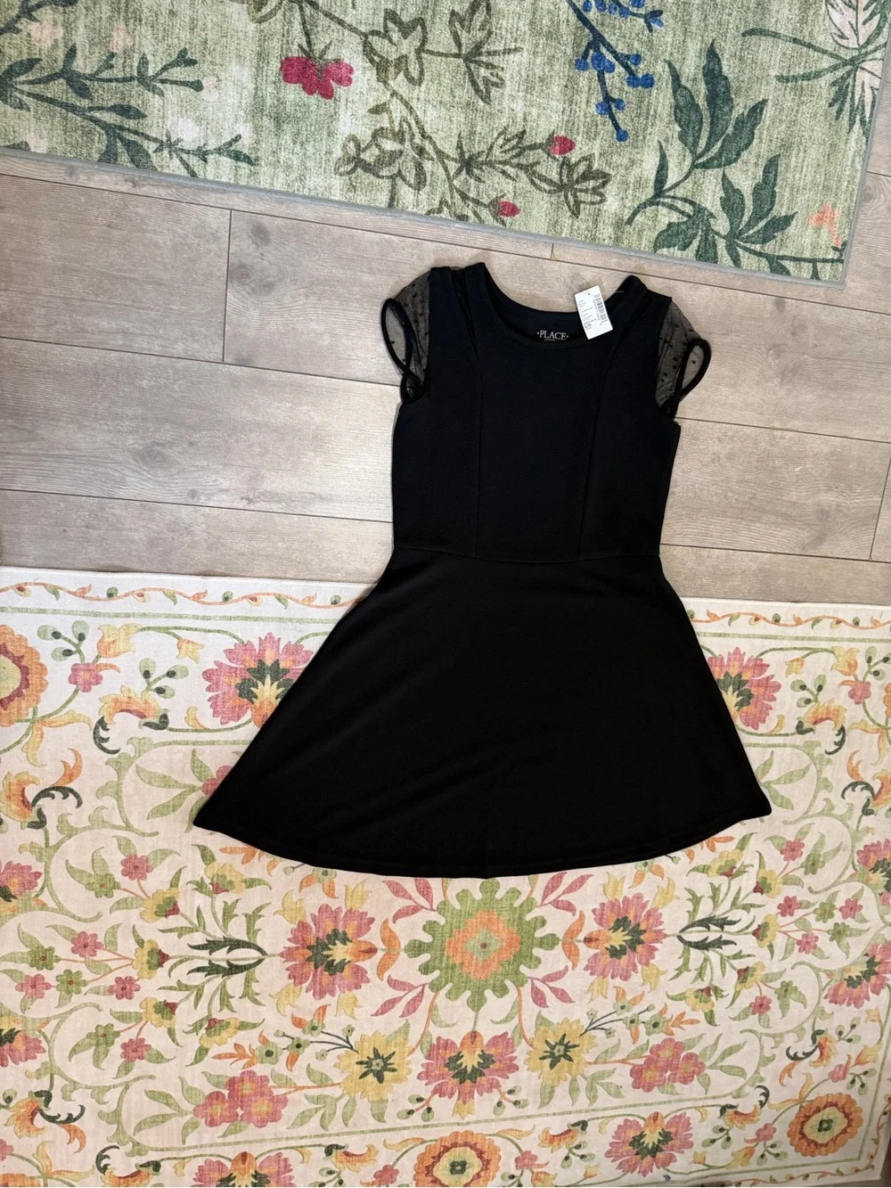 New The Children's Place Black Girls' Fit-and-Flare Party Dress Size Large